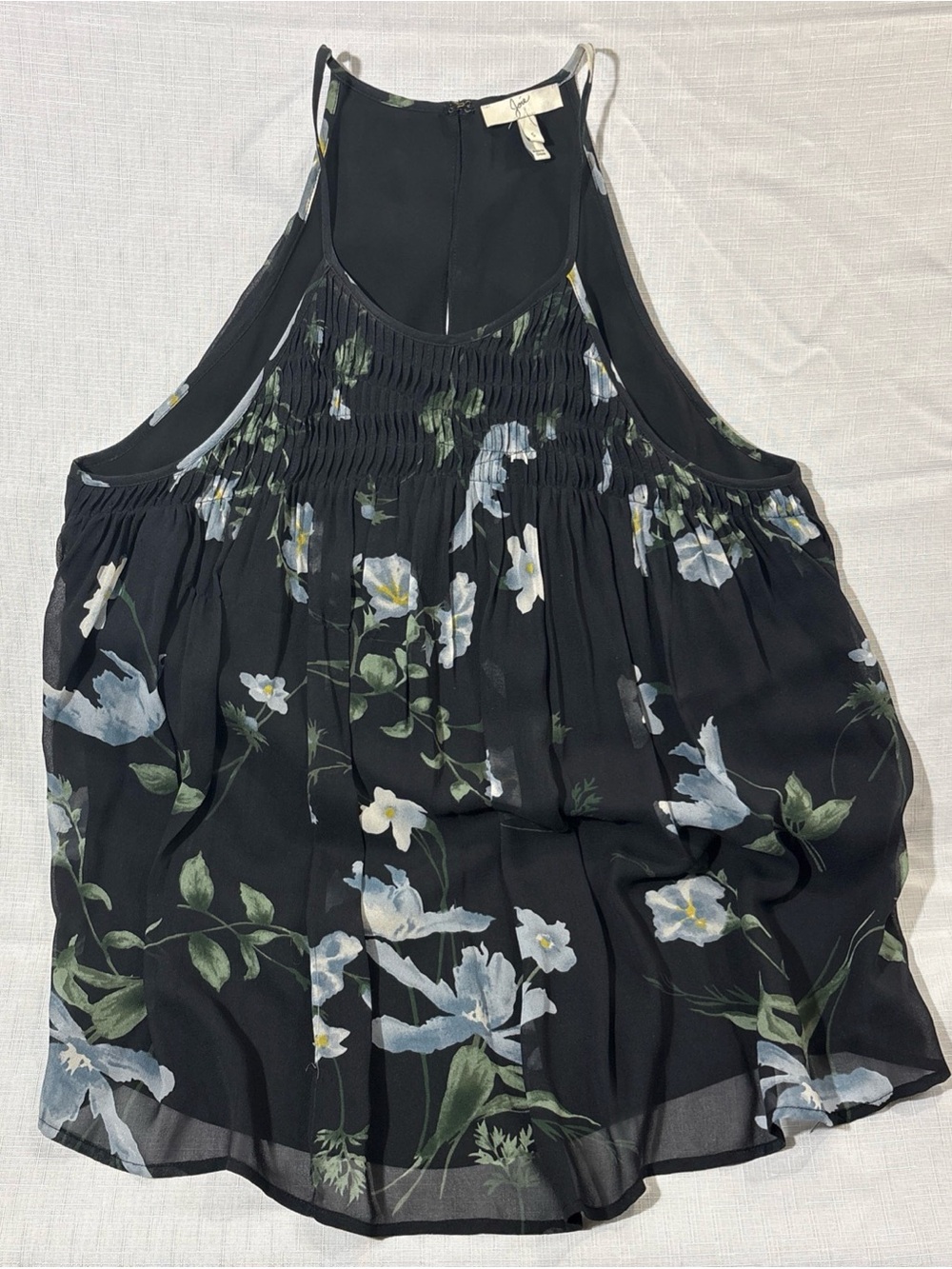 Joie Black Floral Smocked Halter Camisole with Blue Flowers